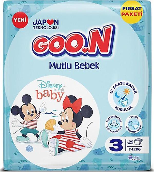 Goo.n Mutlu Bebek 3 Numara Bant Bebek Bezi Aylık Fırsat Paketi - 12 Saat Kuruluk - 100 Adet - Image 1