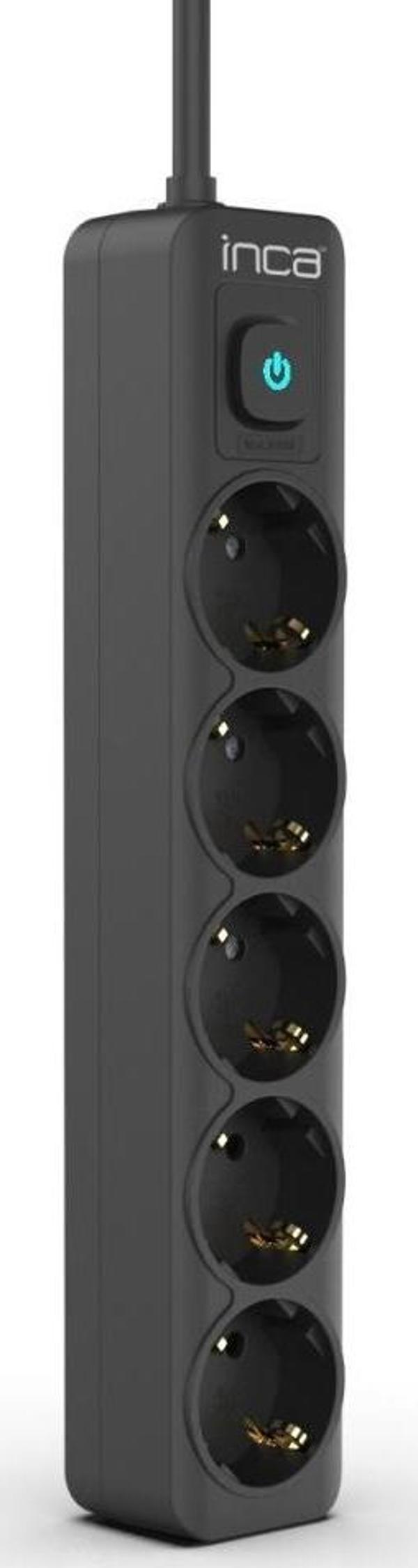 INCA IPW-44SY 5li Akım Korumalı Led Tuşlu Priz 1,5M Siyah - Image 1