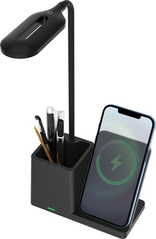 S-link SL-M9054 Siyah TypeC 10W Kablosuz Şarj Cihazı Kalemlikli Masa Lambası - Image 1