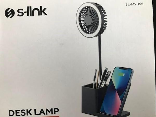 S-link SL-M9055 Siyah TypeC 10W Kablosuz Şarj Cihazı Fanlı Kalemlikli Masa Lambası - Image 1