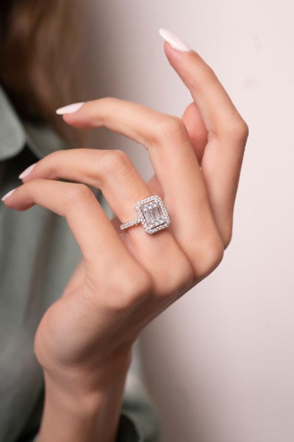 Eva Jewelry Baget Taşlı Gümüş Kaplama Ayarlanabilir Kadın Yüzük - Image 1