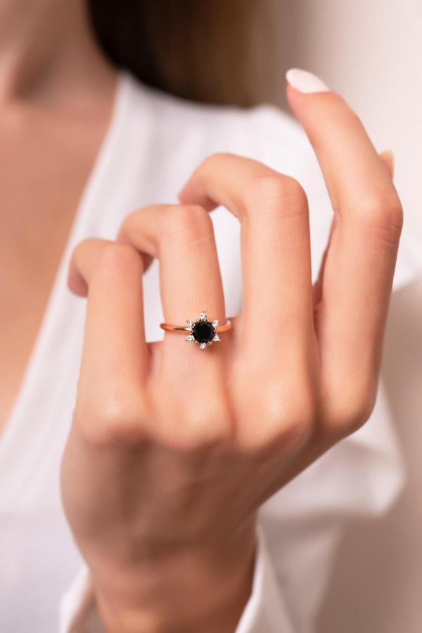 Eva Jewelry Çiçek Motifli Tek Taş Ayarlanabilir Kadın 14 K Rose Gold Kaplama Yüzük - Image 1