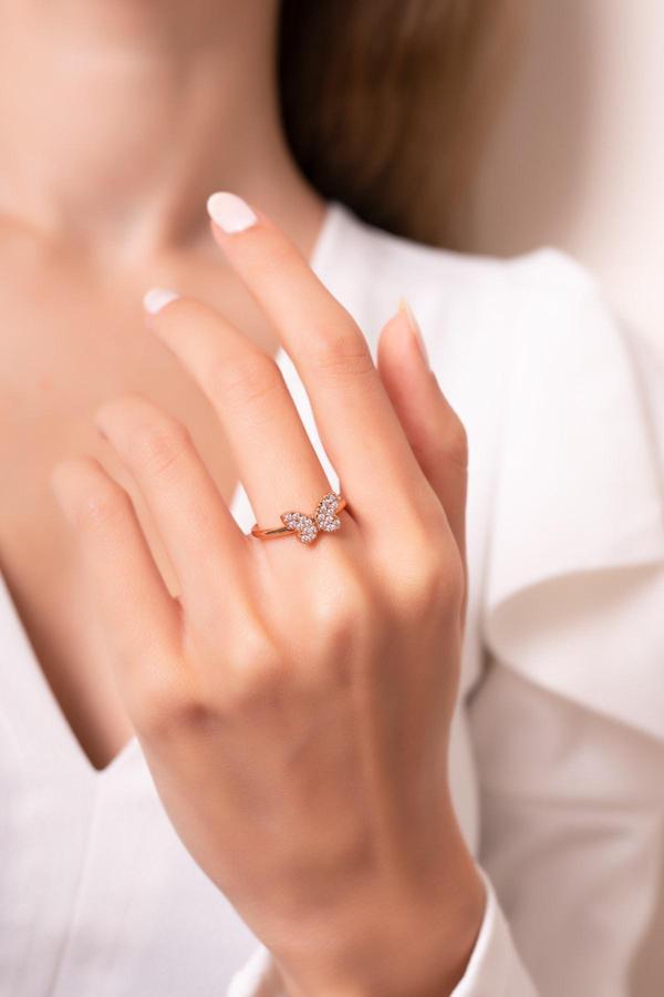 Eva Jewelry Kelebek Model Ayarlanabilir 14 K Rose Gold Kaplama Kadın Yüzük - Image 1