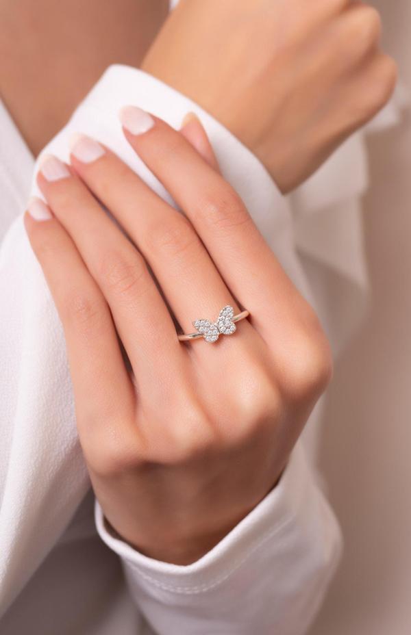 Eva Jewelry Kelebek Model Ayarlanabilir Gümüş Renk Kaplama Kadın Yüzük - Image 1