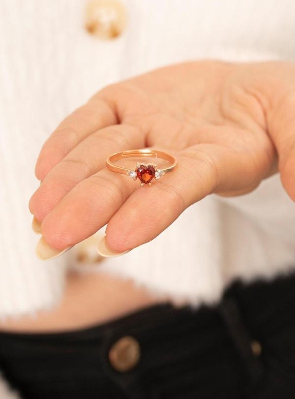 Eva Jewelry Kırmızı Kalp Ayarlanabilir 14 K Rose Gold Kaplama Kadın Yüzük - Image 1