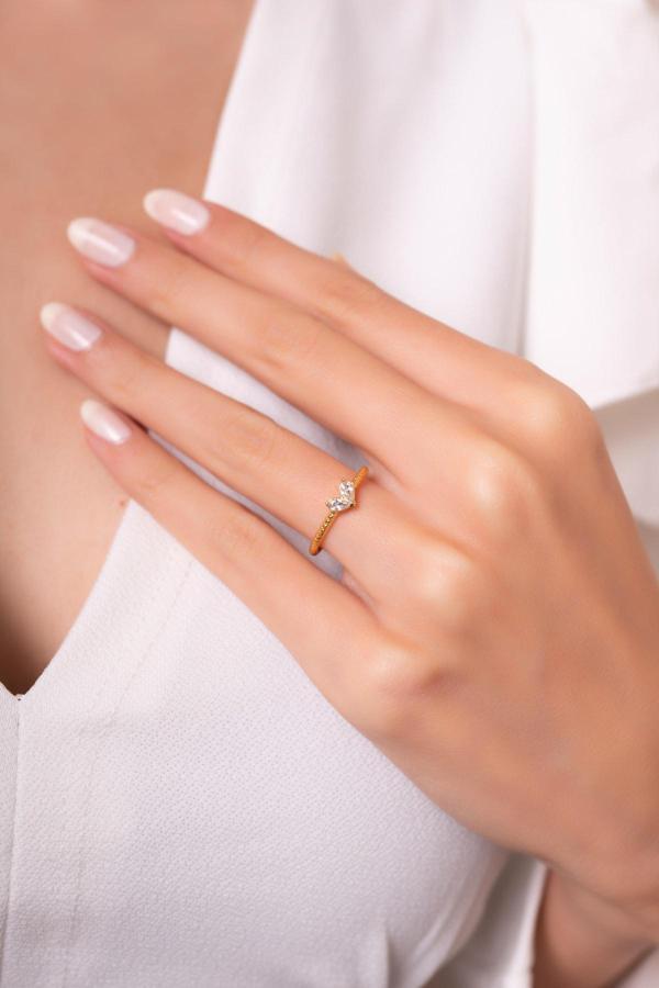 Eva Jewelry Minimal Damla Kalp Figürlü Ayarlanabilir 14 K Gold Kaplama Kadın Yüzük - Image 1
