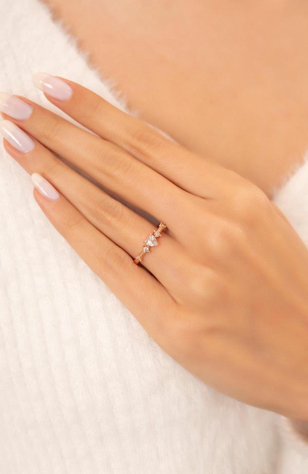 Eva Jewelry Minimal Kalp Motifli 14 K Rose Altın Kaplama Ayarlanabilir Kadın Yüzük - Image 1