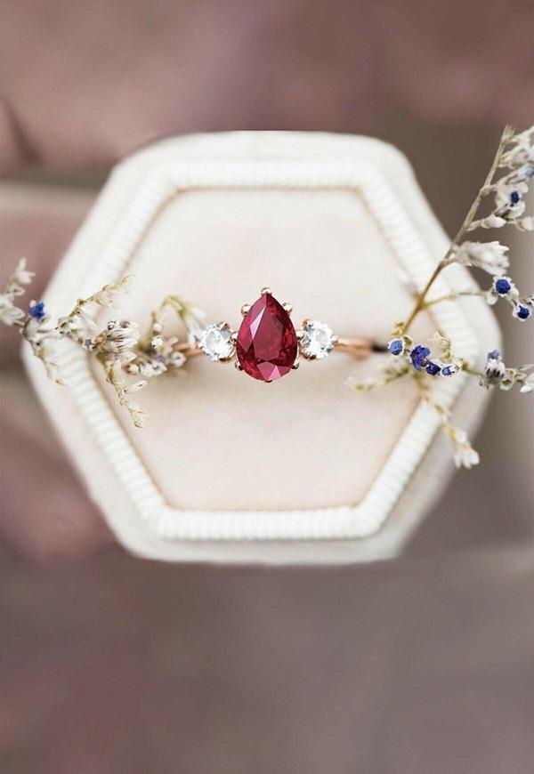 Eva Jewelry Mistik Topaz Ruby Taşlı Ayarlanabilir 14 K Rose Gold Kaplama Kadın Yüzük - Image 1