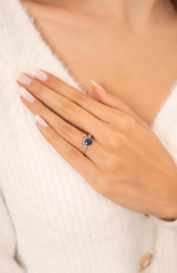 Eva Jewelry Prenses Tacı Parlement Taşlı 14k Rose Gold Kaplama Ayarlanabilir Kadın Yüzük - Image 1
