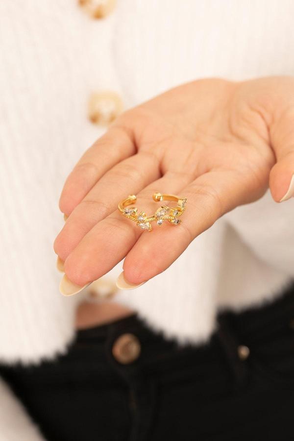 Eva Jewelry Taşlı Sarmaşık Ayarlanabilir 14 K Altın Kaplama Kadın Yüzük - Image 1