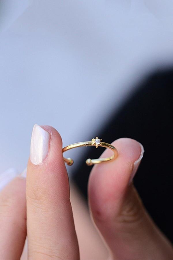 Eva Jewelry Yıldız Model Ayarlanabilir 14 K Gold Kaplama Kadın Eklem Yüzük - Image 1