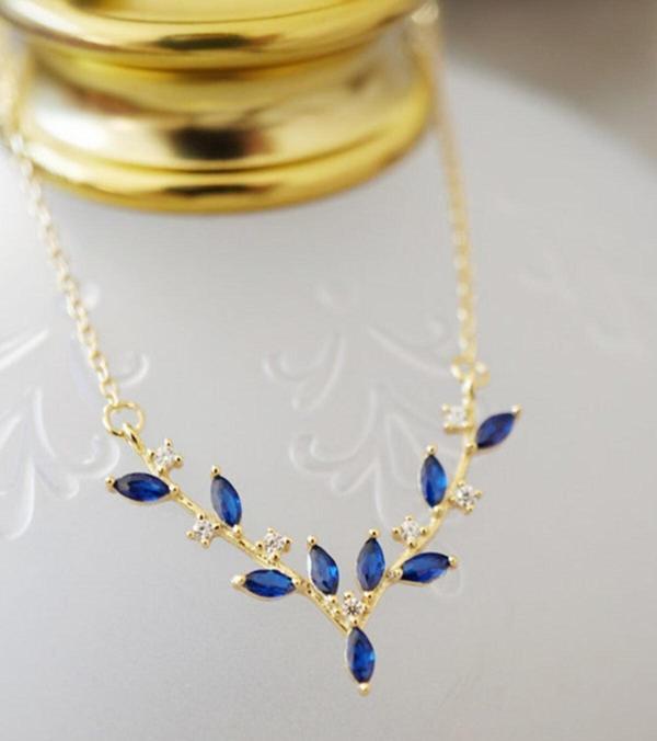 Eva Jewelry Akasya Çiçeği Parlement Mavisi Taşlı 925 Ayar Gümüş Zincirli Kadın Kolye - Image 1