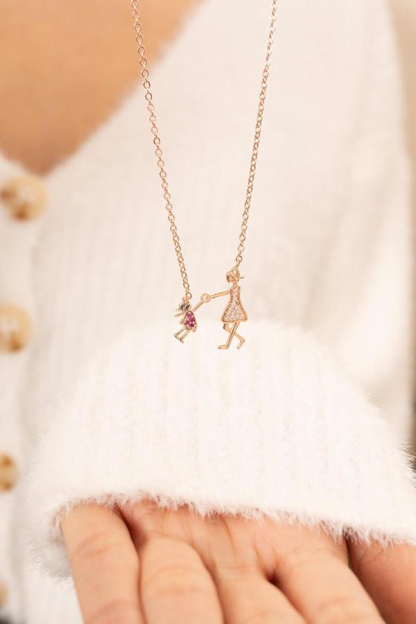 Eva Jewelry Anne Ve Çocuk Figürlü 14k Rose Gold Kaplama Kadın Kolye - Image 1