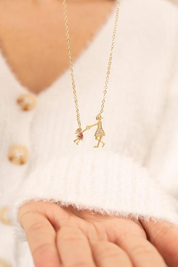 Eva Jewelry Anne Ve Çocuk Figürlü 14k Rose Gold Kaplama Kadın Kolye - Image 1