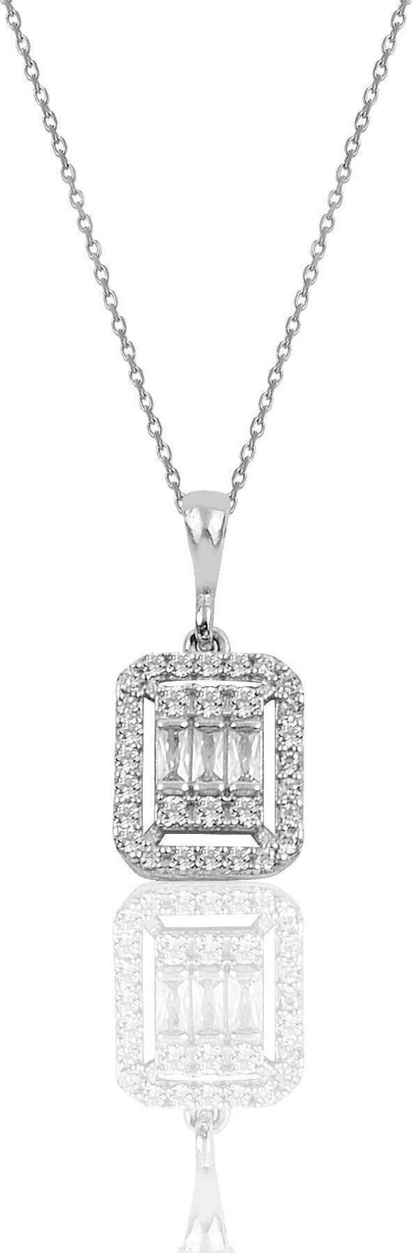 Eva Jewelry Baget Taşlı Rodyumlu 14k Rose Gold Kaplama Kadın Kolye - Image 1