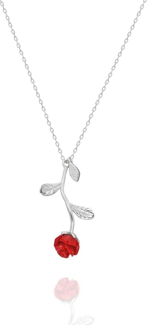 Eva Jewelry Beyaz Gül Motifli Gümüş Kaplama Kadın Kolye - Image 1