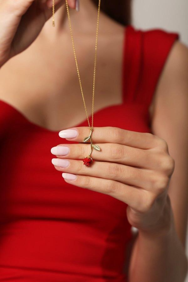 Eva Jewelry Gül Motifli 14 K Gold Kaplama Kadın Kolye - Image 1