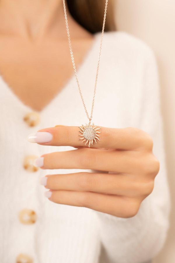Eva Jewelry Güneş Model 14 K Rose Gold Kaplama Kadın Kolye - Image 1
