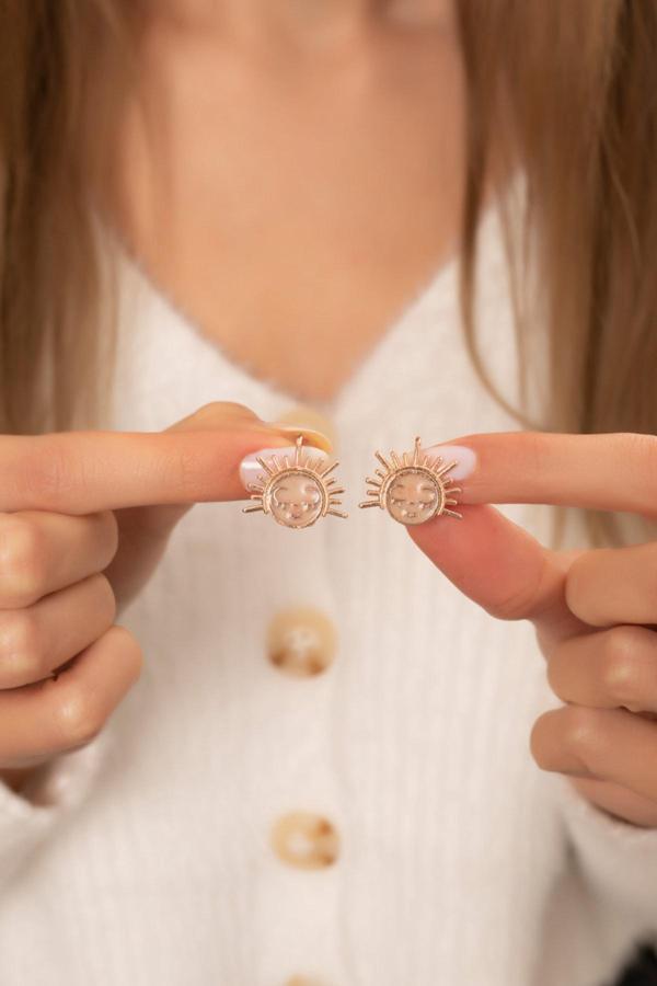 Eva Jewelry Kar Meleği Mineli 14 K Rose Gold Kaplama Kadın Çift Küpe - Image 1