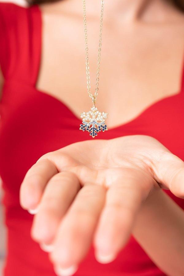 Eva Jewelry Kar Tanesi Renkli Taşlı 14 K Rose Gold Kaplama Kadın Kolye - Image 1