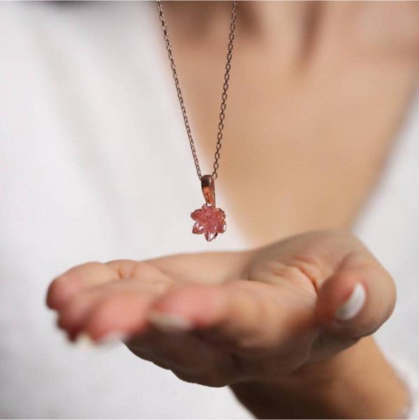 Eva Jewelry Lotus Çiçeği Pembe Taşlı 14 K Rose Gold Kaplama Kadın Kolye - Image 1