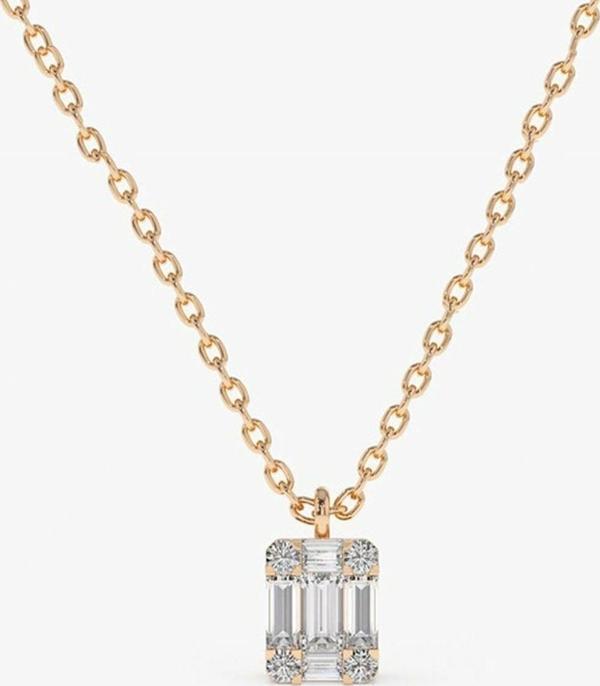 Eva Jewelry Minimal Beyaz Baget Taşlı 14 K Rose Gold Kaplama Kadın Kolye - Image 1