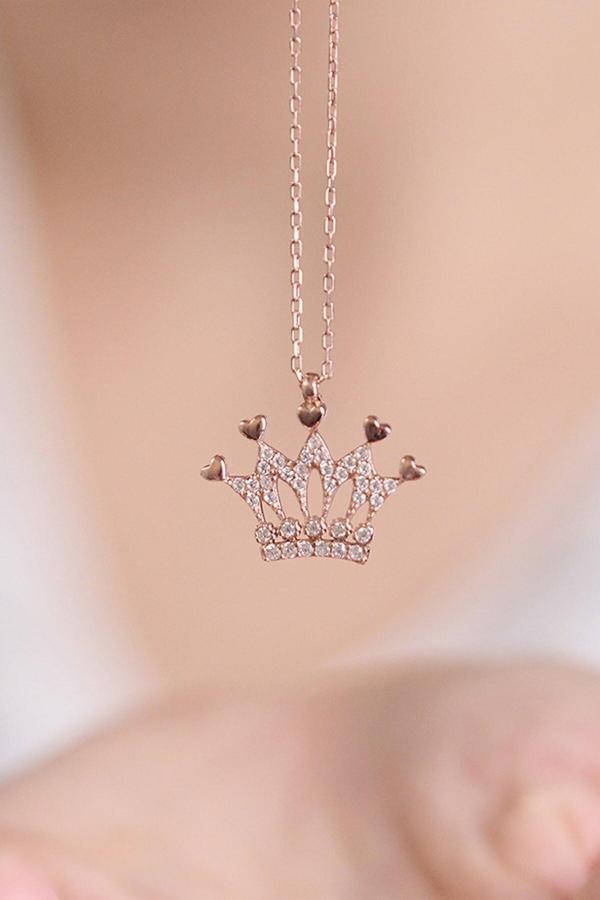 Eva Jewelry Prenses Tacı 925 Ayar Gümüş Zincirli Kadın Kolye - Image 1