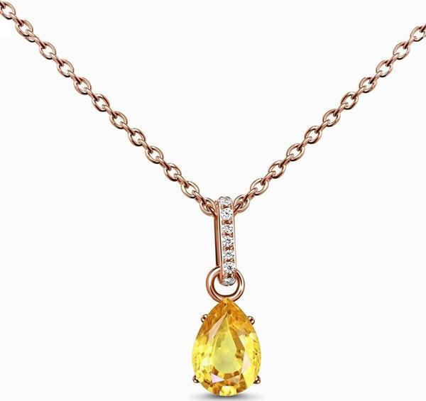 Eva Jewelry Sitrin Mistik Topaz Taşlı 14 K Rose Gold Kaplama Kadın Kolye - Image 1