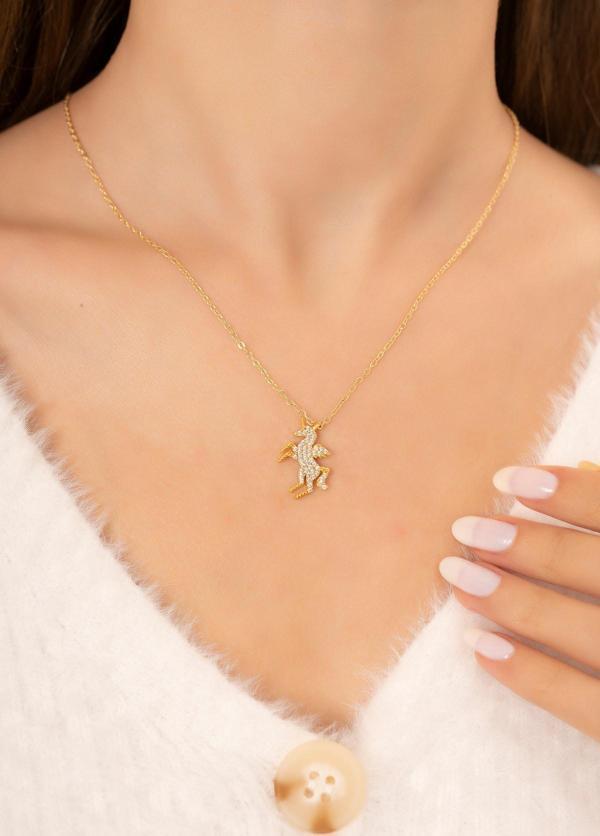 Eva Jewelry Unicorn Beyaz Taşlı 14 K Gold Kaplama Kadın Kolye - Image 1