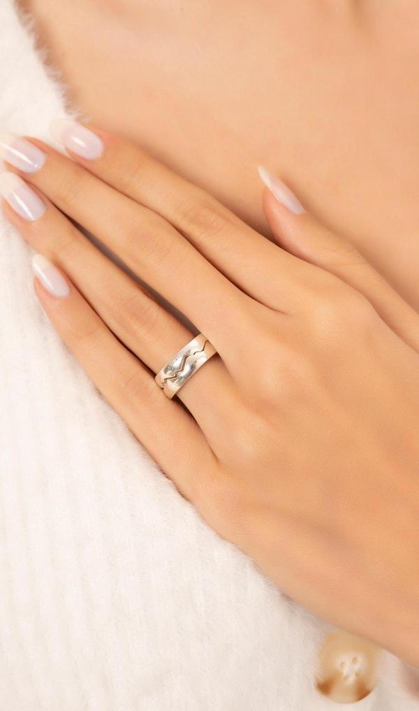 Eva Jewelry Klasik Ay Ve Güneş Motifli Gümüş Kaplama Çift Alyans Yüzük - Image 1