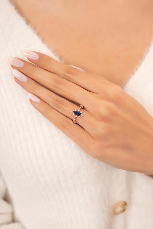 Eva Jewelry Parlement Mavisi Oval Taşlı 14 K Rose Gold Kaplama Kadın Yüzük - Image 1