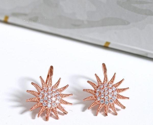 Sahira Jewelry Güneş Model Taşlı  Rose Altın Kaplama Kadın Küpe - Image 1