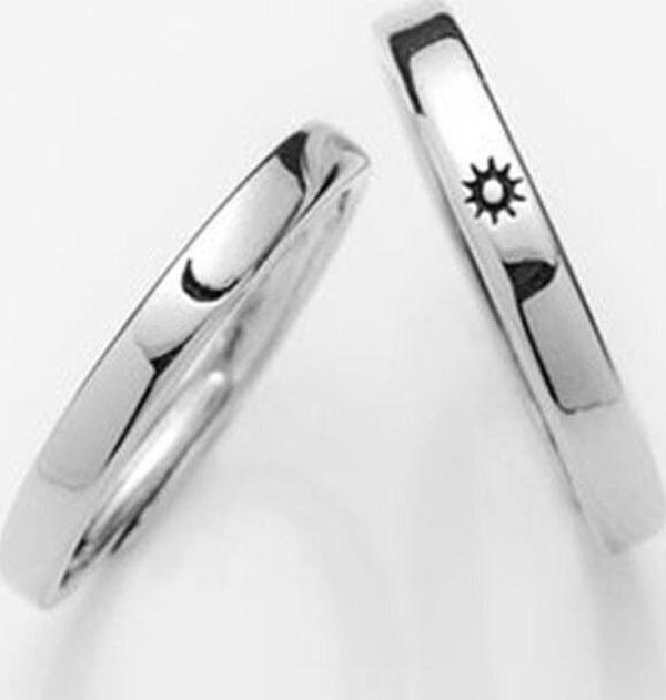 Sahira Jewelry Ay Ve Yıldız Çift Alyans 2li Set Gümüş Ayarlanabilir Yüzük - Image 1