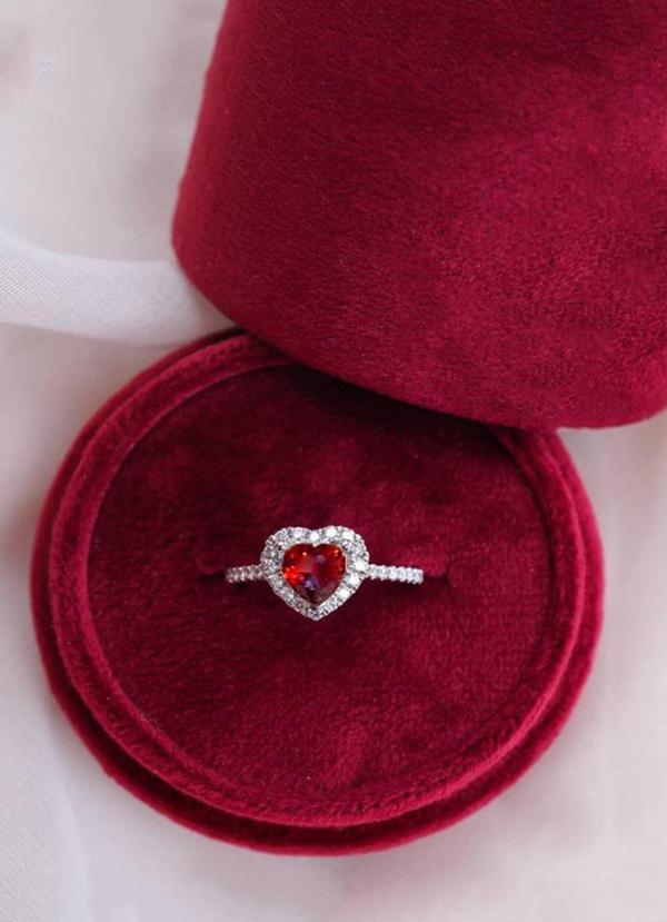 Sahira Jewelry Kalp Baget Kırmızı Taşlı Ayarlanabilir Kadın 14 K Rose Altın Kaplama Yüzük - Image 1