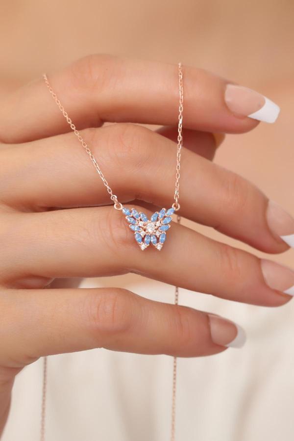 Passion Silver Agua Markiz Taşlı Kelebek Kolye 925 Ayar Gümüş - Image 1