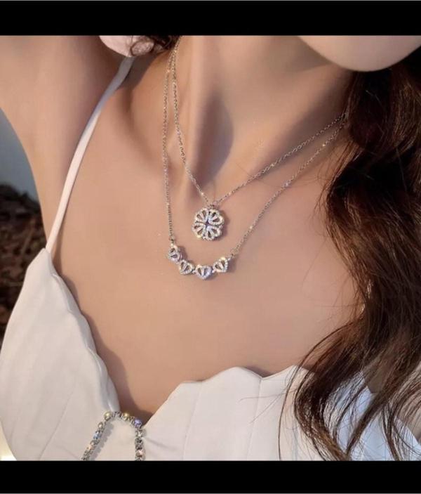 Passion Silver Baget Taşlı Kalp Yonca Açılabilir Kolye 925 Ayar Gümüş Kadın - Image 1