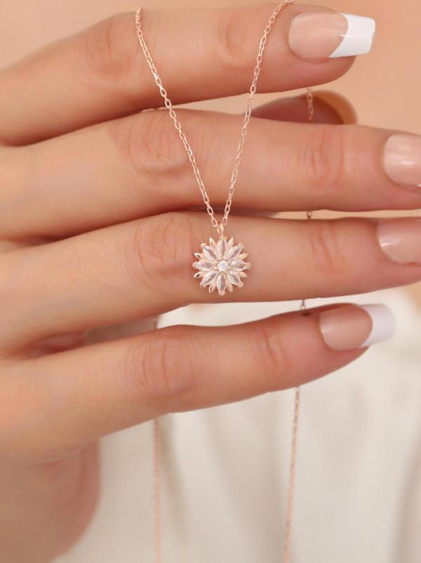 Passion Silver Beyaz Markiz Taşlı Çiçek Kolye 925 Ayar Gümüş Kadın Rose - Image 1
