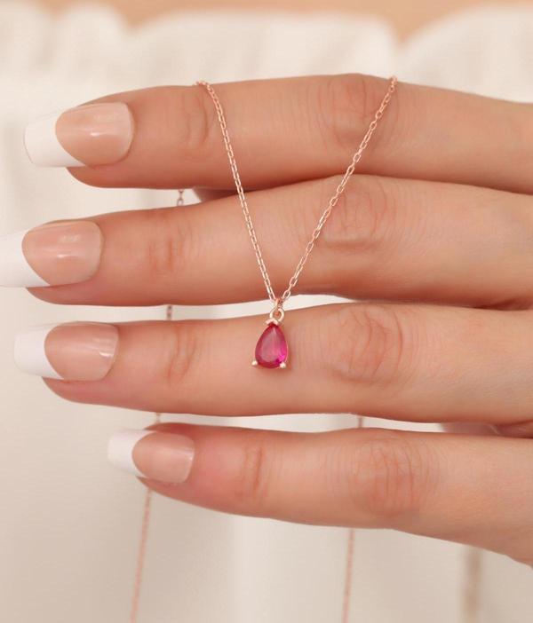 Passion Silver Damla Taşlı Kolye 925 Ayar Gümüş Kadın Rose - Image 1