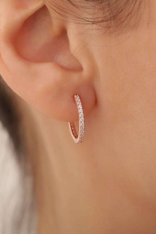 Passion Silver Halka Model Beyaz Zirkon Taşlı 925 Ayar Gümüş Kadın Küpe - Image 1
