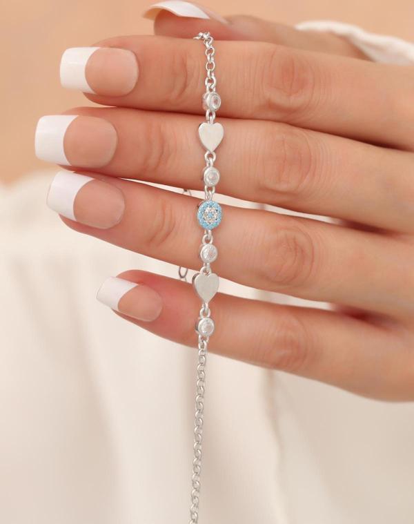 Passion Silver Nazarlı Kalp Figürlü Kadın Bileklik 925 Ayar Gümüş - Image 1