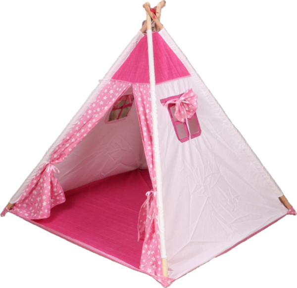 Abbie %100 Pamuk Ahşap Çocuk Oyun Çadırı Kızılderili- Pembe - Image 1