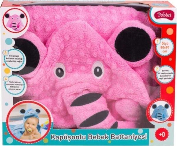 Furkan Toys Babies Kapüşonlu Bebek Battaniyesi +0 Yaş Pembe Renk - Image 1