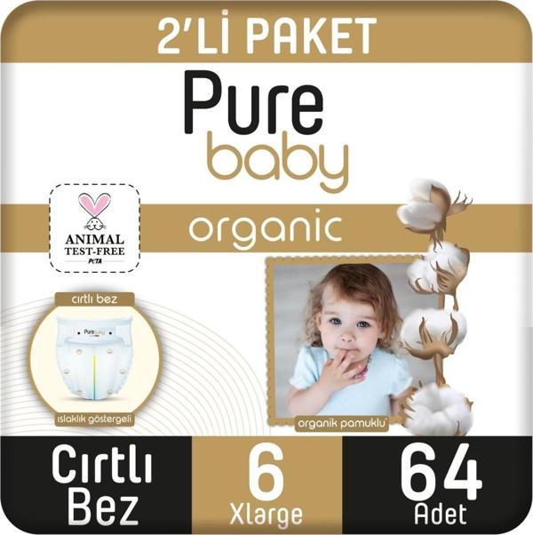 Pure Baby Organik Pamuklu Cırtlı Bez 2'li Paket 6 Numara Xlarge 64 Adet - Image 1