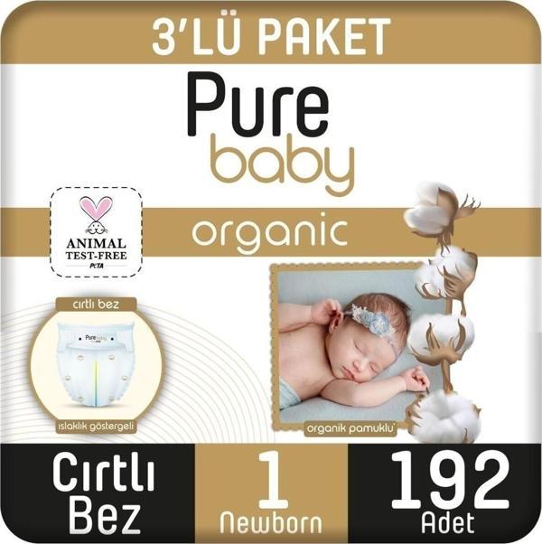 Pure Baby Organik Pamuklu Cırtlı Bez 3'lü Paket 4 Numara Maxi 144 Adet - Image 1