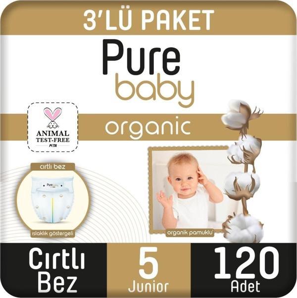 Pure Baby Organik Pamuklu Cırtlı Bez 3'Lü Paket 5 Numara Junior 120 Adet - Image 1
