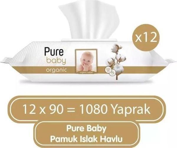 Pure Baby Organik Pamuklu Islak Havlu 12×90 (1080 Yaprak) - Image 1