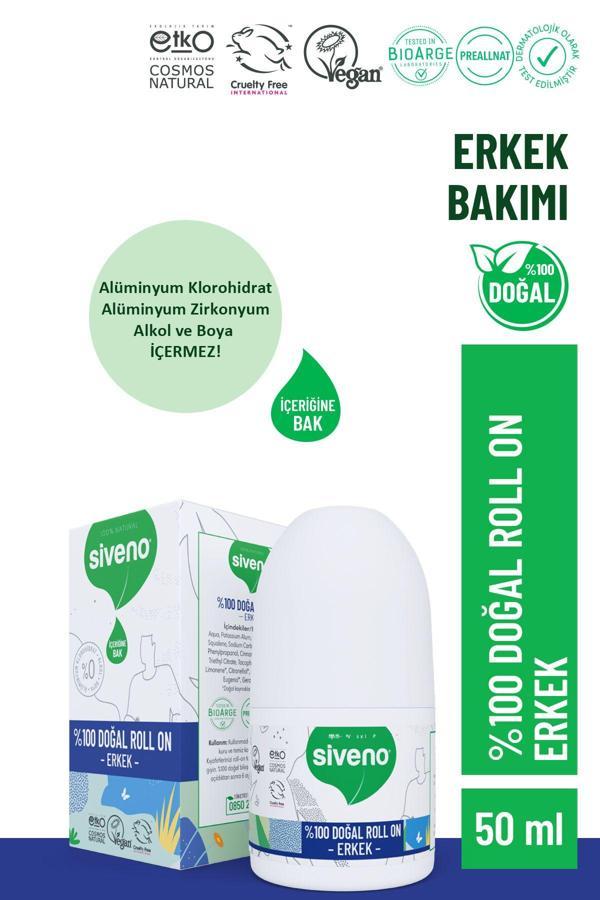 Siveno %100 Doğal Roll On Erkek Deodorant Ter Kokusu Önleyici Bitkisel Leke Bırakmayan Vegan 50 ml - Image 1