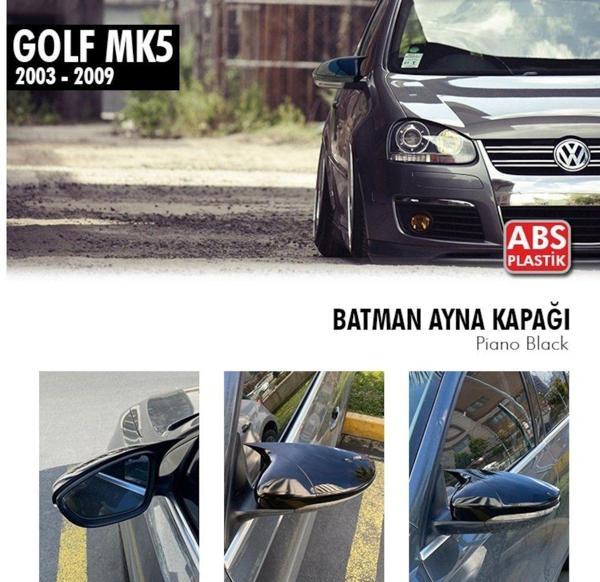 Volkswagen Golf Uyumlu 5 (Mk5) (2003-2009) Batman Yarasa Ayna Kapağı (Parlak Siyah) - Image 1