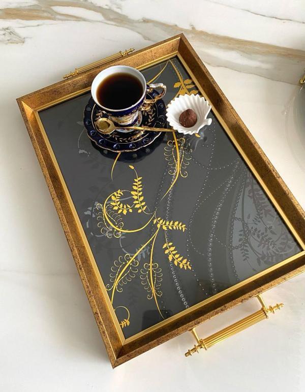 Desenli Çay Tepsisi ,lüx Çay Tepsisi,sunum Tepsisi - Image 1