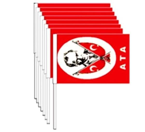 Plastik Sopalı Bayrak Büyük 22x32cm Karton 40Lı Atalı Bayrak - Image 1